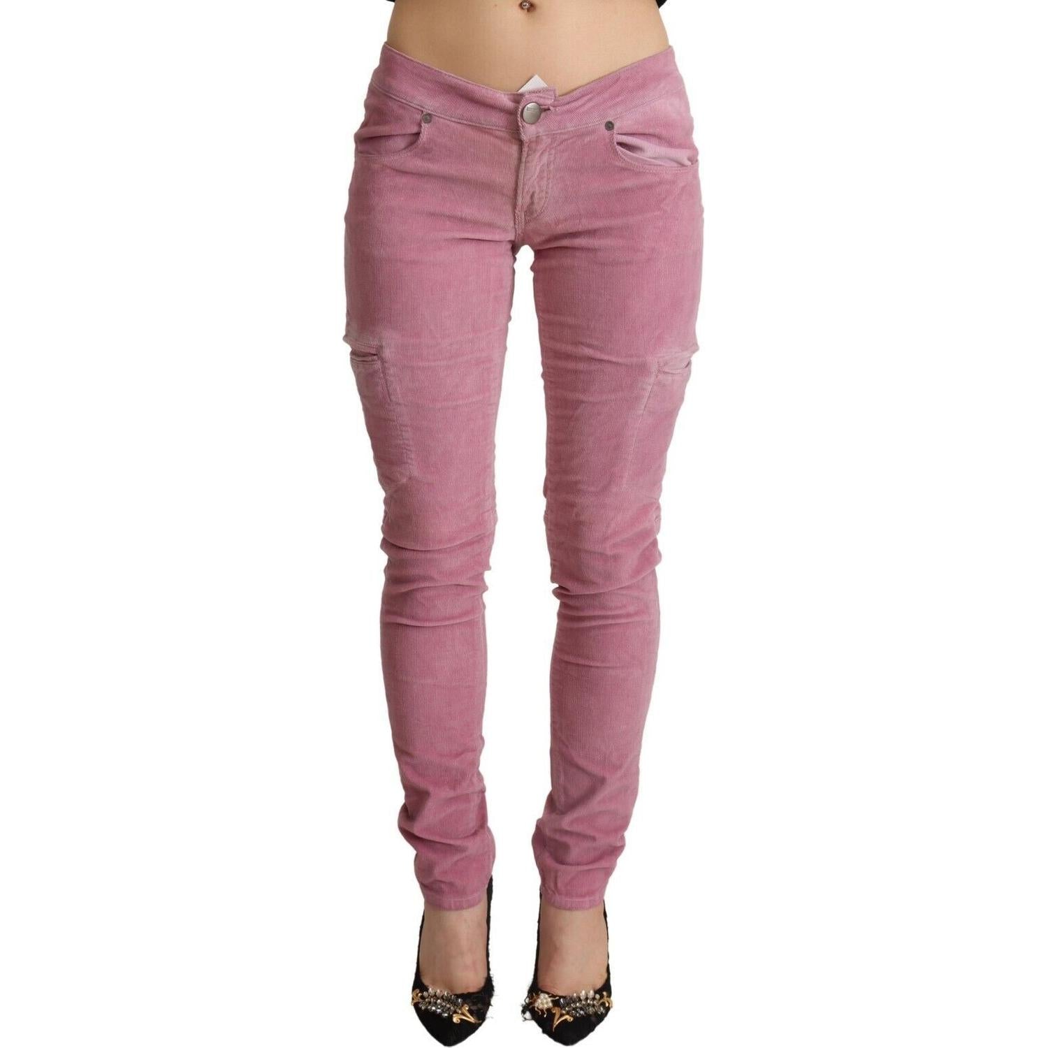 Acht Pink Cotton Low Waist Skinny Denim Cargo Jeans