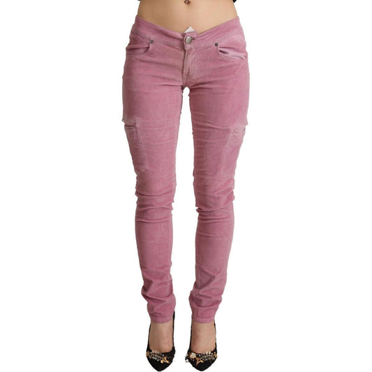 Acht Pink Cotton Low Waist Skinny Denim Cargo Jeans