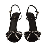 Dolce & Gabbana Black Crystals Ankle Strap Heels Sandals Shoes LA9693-40