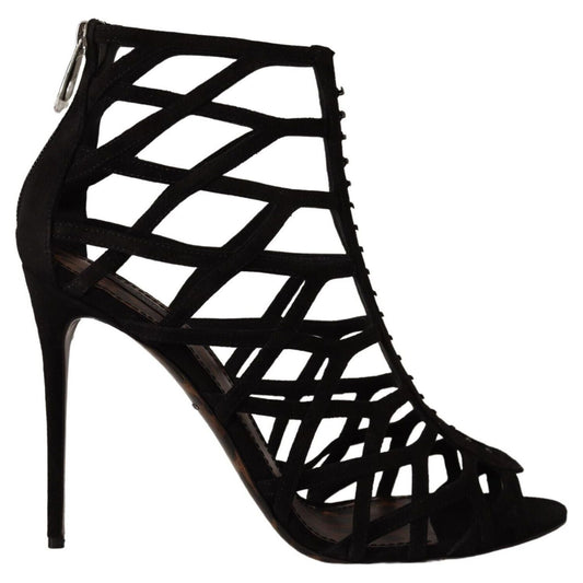Dolce & Gabbana Black Suede Stiletto Heels Bette Sandals Shoes LA9748 - 41