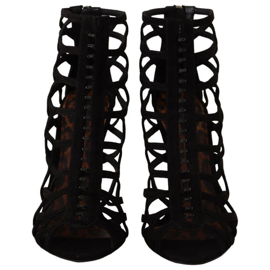 Dolce & Gabbana Black Suede Stiletto Heels Bette Sandals Shoes LA9748 - 41