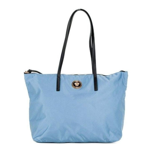 Versace Portuna Medusa Medium Cornflower Blue Nylon Leather Tote Bag Purse