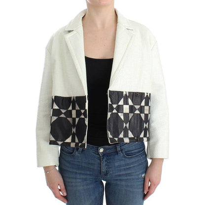 Andrea Pompilio White Black Cropped Leather Jacket Coats & Jackets