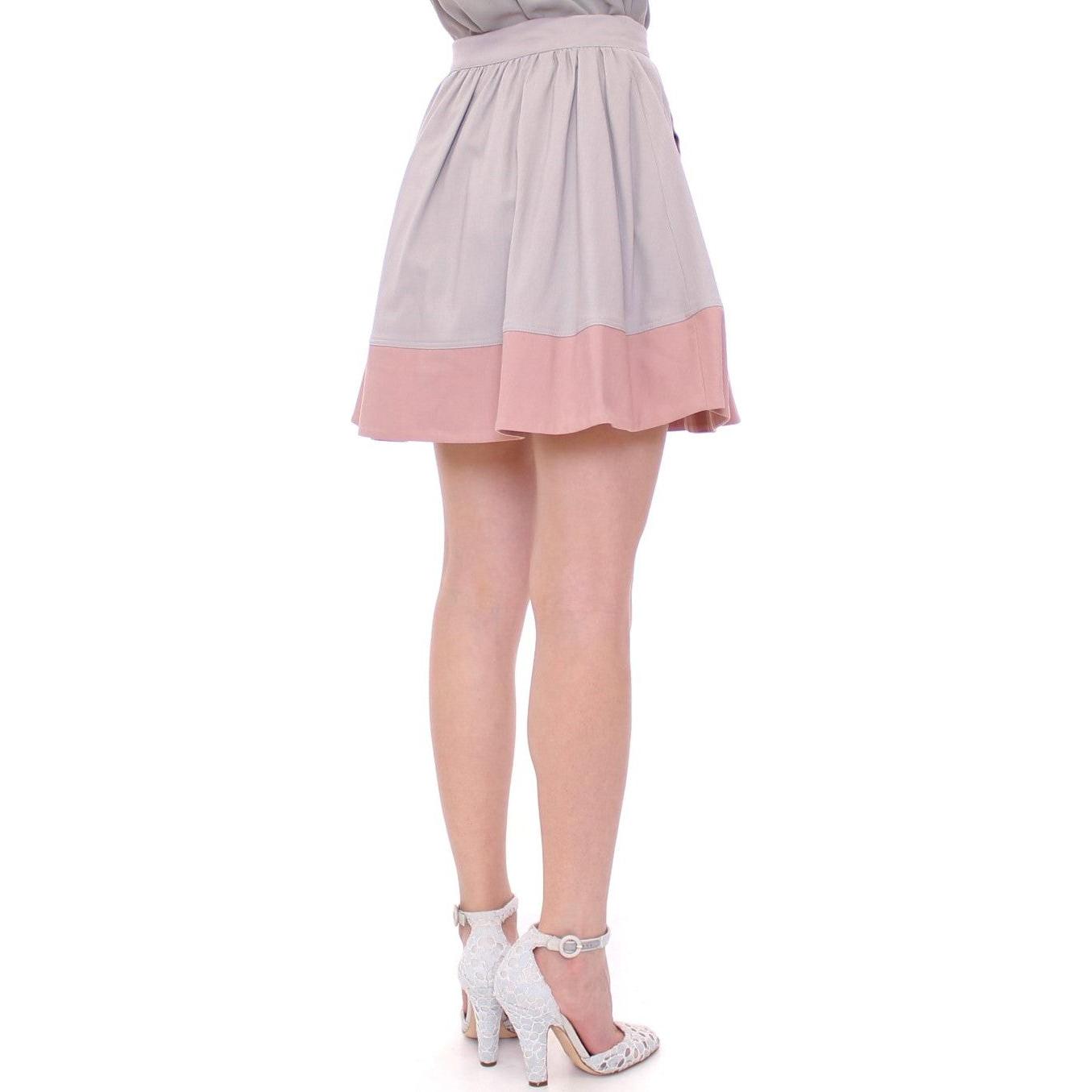 Comeforbreakfast Pink Gray Mini Short Pleated Skirt MOM10048-1