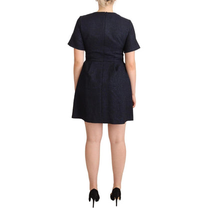 L'Autre Chose Black Embellished Short Sleeves Mini A-line Dress
