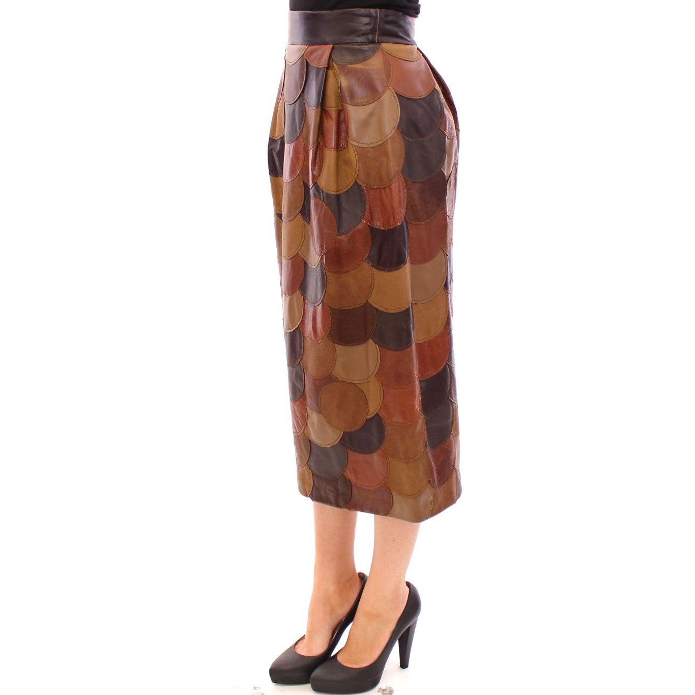Dolce & Gabbana Brown Patchwork Leather Straight Skirt