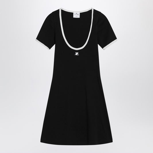 Courreges Courrèges White/black mini dress in cotton