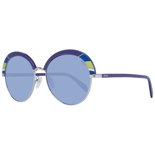 Emilio Pucci purple women sunglasses with blue gradient lenses, oval style, metal and plastic frame. 100% UVA/UVB protection.