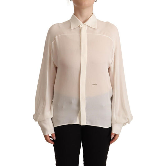 Dsquared² Off White Silk Long Sleeves Collared Blouse Top TSH7341 - 42
