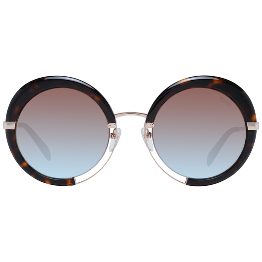 Emilio Pucci brown round women's sunglasses with gradient mirrored lenses, metal and plastic frame, 100% UVA & UVB protection.