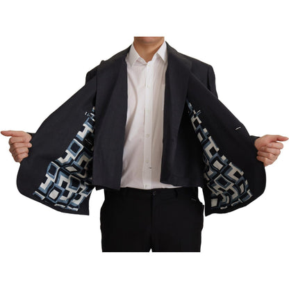 Dolce & Gabbana Blue Linen Formal Mens Blazer Jacket