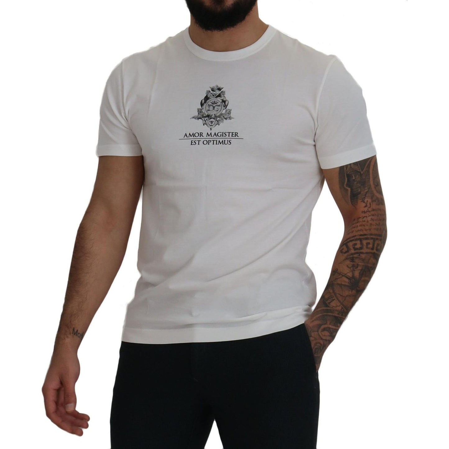 Dolce & Gabbana White Logo Cotton Amor Magister T-shirt