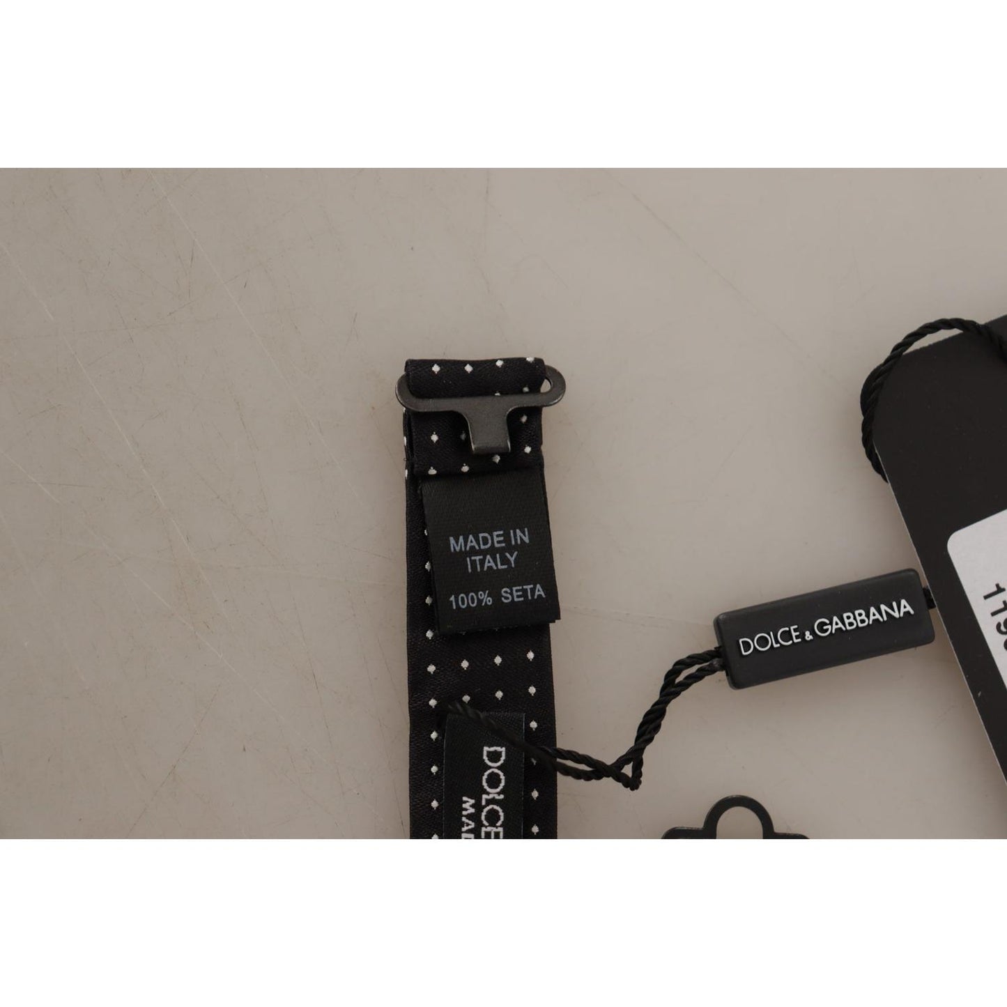 Dolce & Gabbana Black White Polka Dot Adjustable Neck Papillon Bow Tie