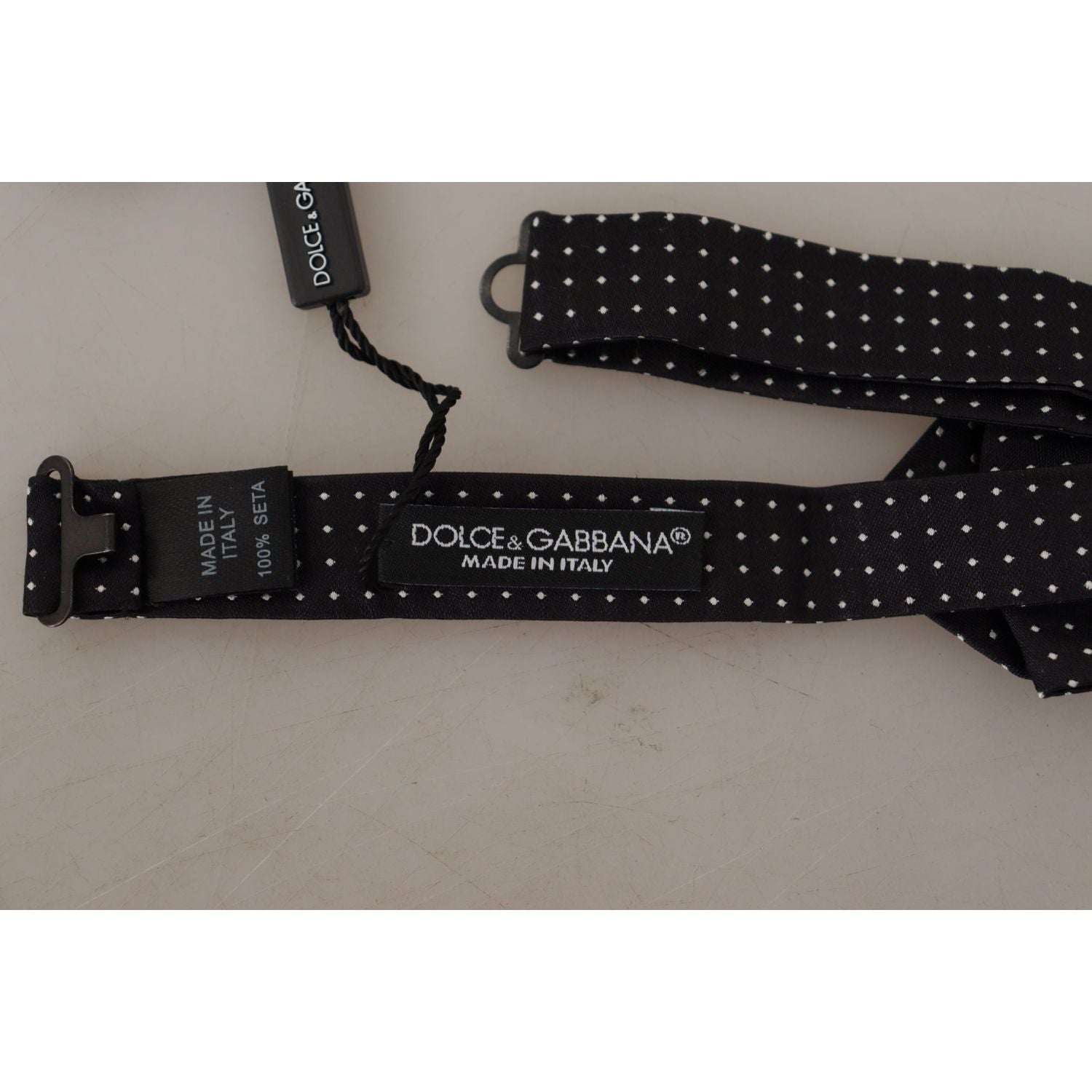 Dolce & Gabbana Black White Polka Dot Adjustable Neck Papillon Bow Tie