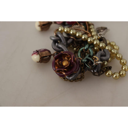 Dolce & Gabbana Gold Brass Sicily Floral Crystal Statement Necklace Necklace