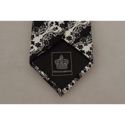Dolce & Gabbana Black White Flower 100% Silk Print Adjustable Accessory Tie