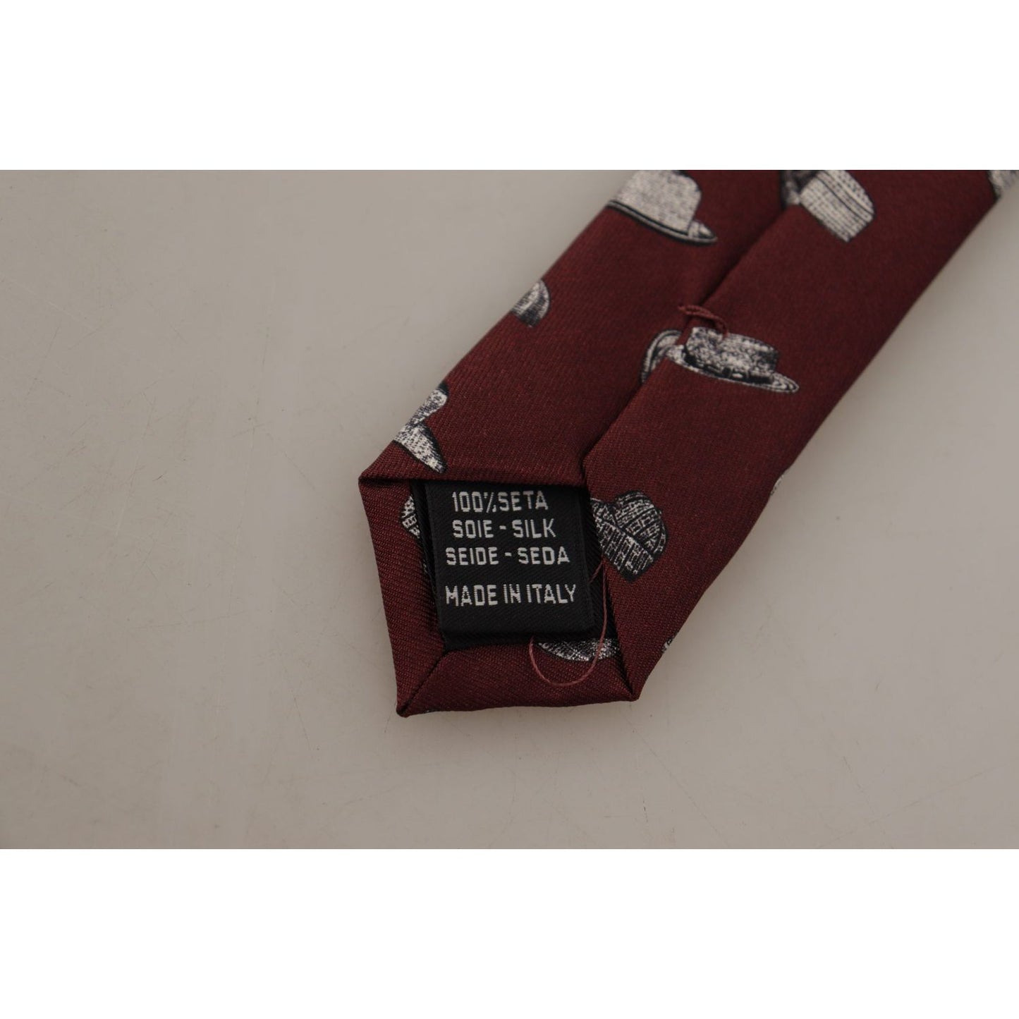 Dolce & Gabbana Maroon Hat Pattern 100% Silk Adjustable Accessory Tie