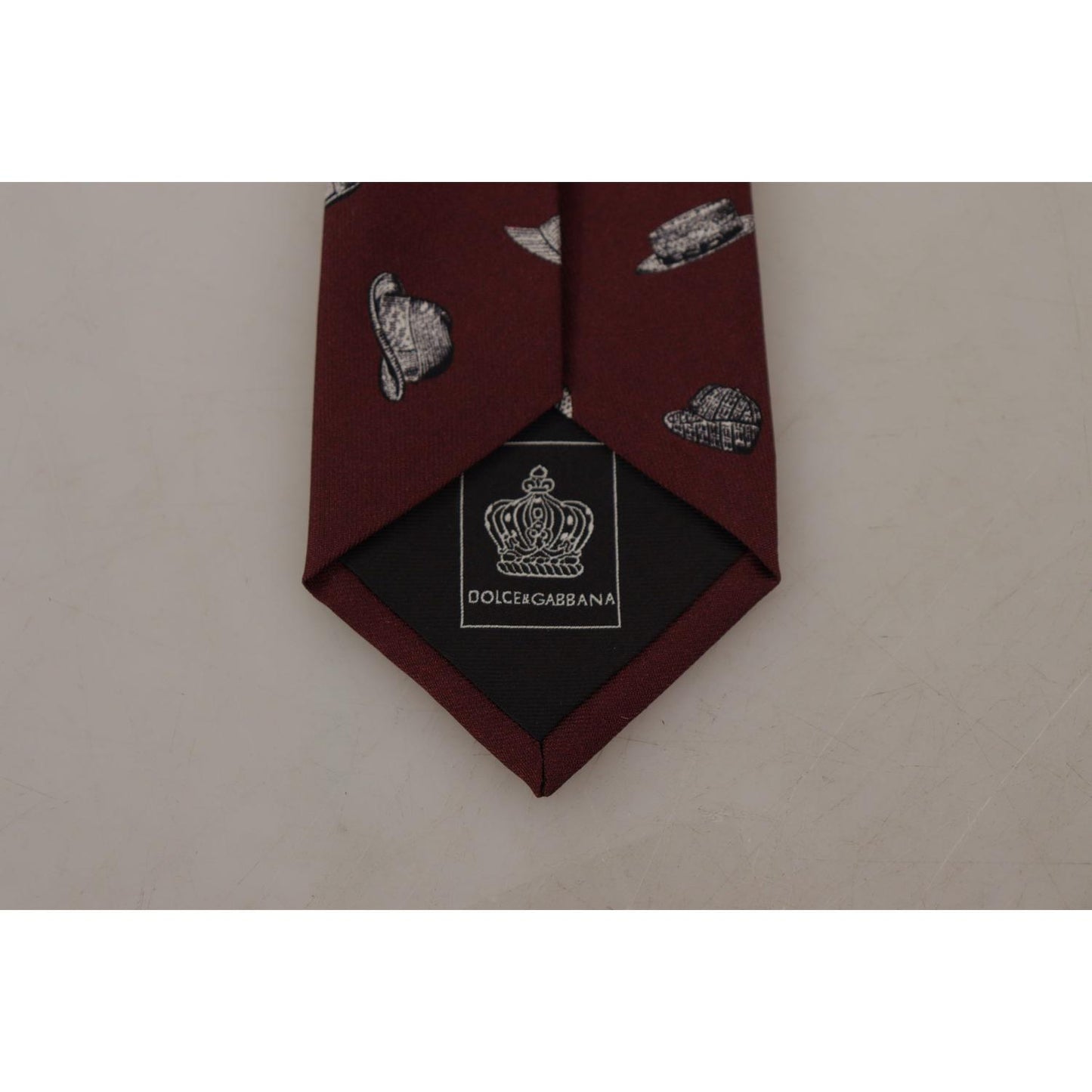 Dolce & Gabbana Maroon Hat Pattern 100% Silk Adjustable Accessory Tie