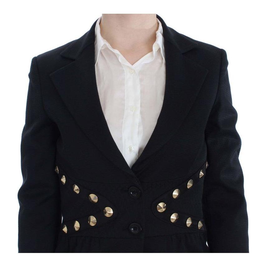 Exte Black Cotton Stretch Gold Studded Blazer Jacket