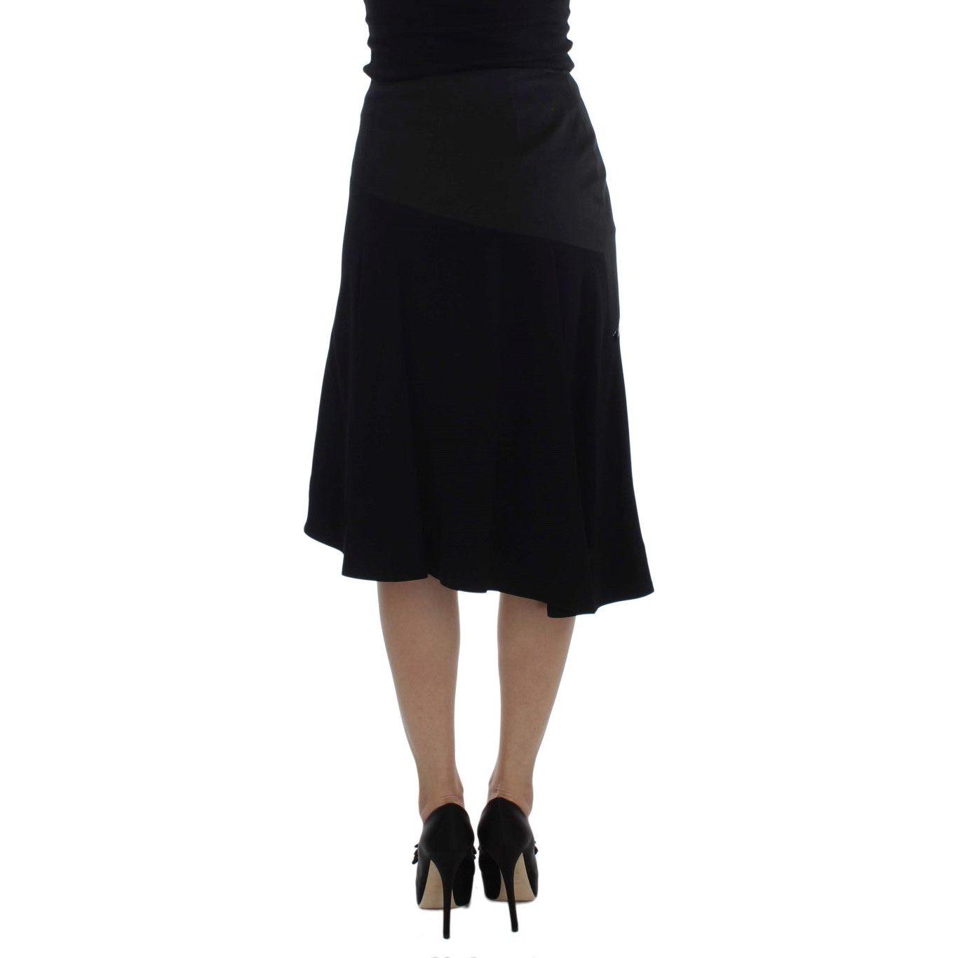 Exte Black Blue Cotton Stretch Straight Skirt SIG30932-1