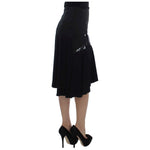 Exte Black Blue Cotton Stretch Straight Skirt SIG30932-1
