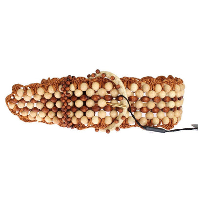 Dolce & Gabbana Brown Raffia Wood Beaded Wide Waist Belt Belt