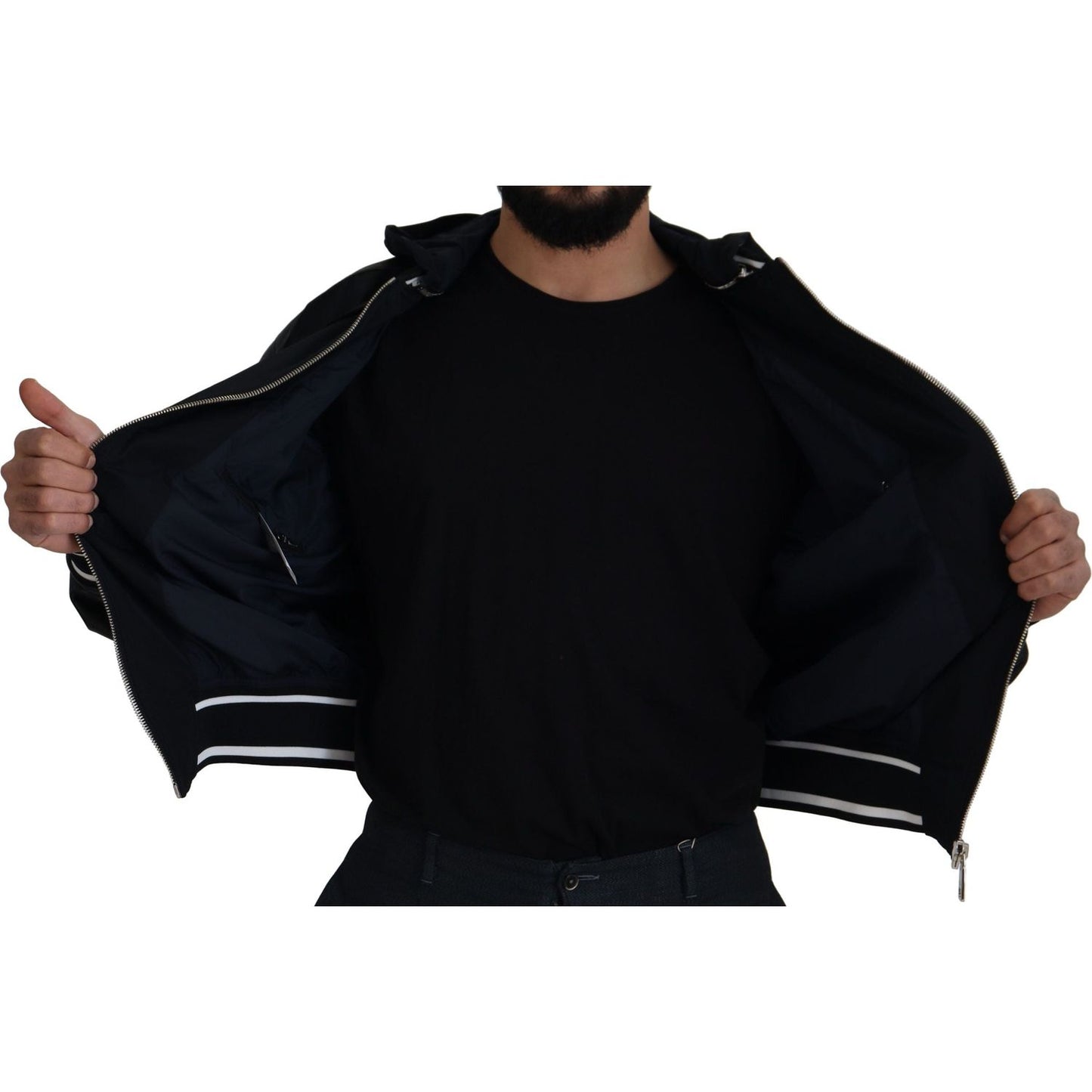 Dolce & Gabbana Black Polyester Hooded Blouson Coat Jacket