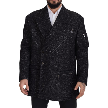 Dolce & Gabbana Black Wool Double Breasted Coat Men Jacket