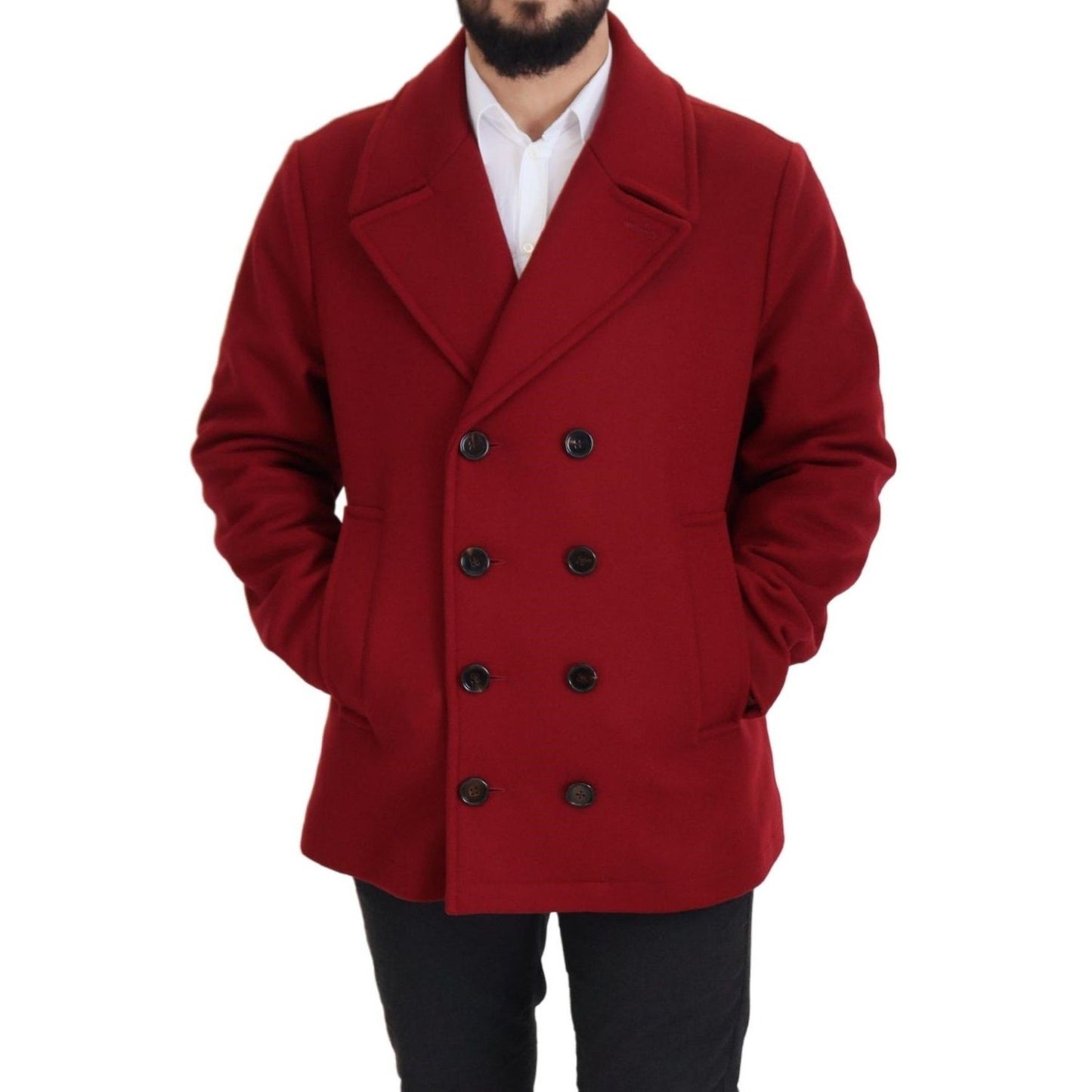 Dolce & Gabbana Red Wool Double Breasted Coat Jacket