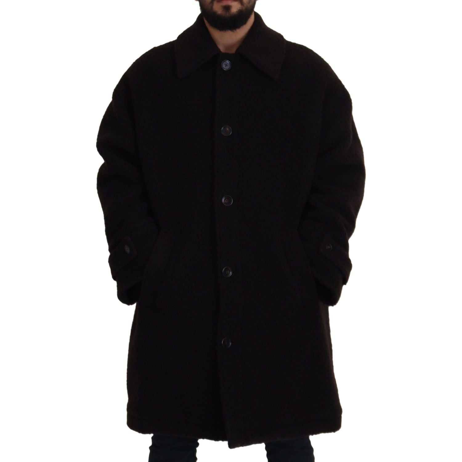 Dolce & Gabbana Black Alpaca Button Down Trench Coat Jacket