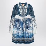 FARM Rio Linen-blend dress with palm print 333833LI/Q_FARM-25089_323
