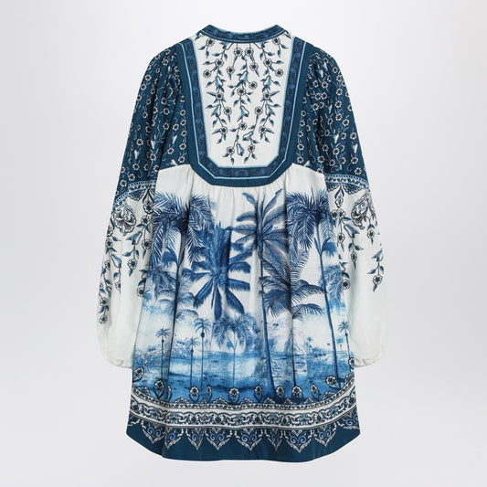 FARM Rio Linen-blend dress with palm print