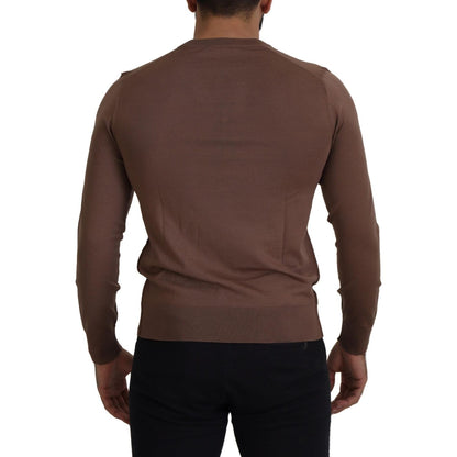 Dolce & Gabbana Brown Wool Men V-neck Pullover Sweater