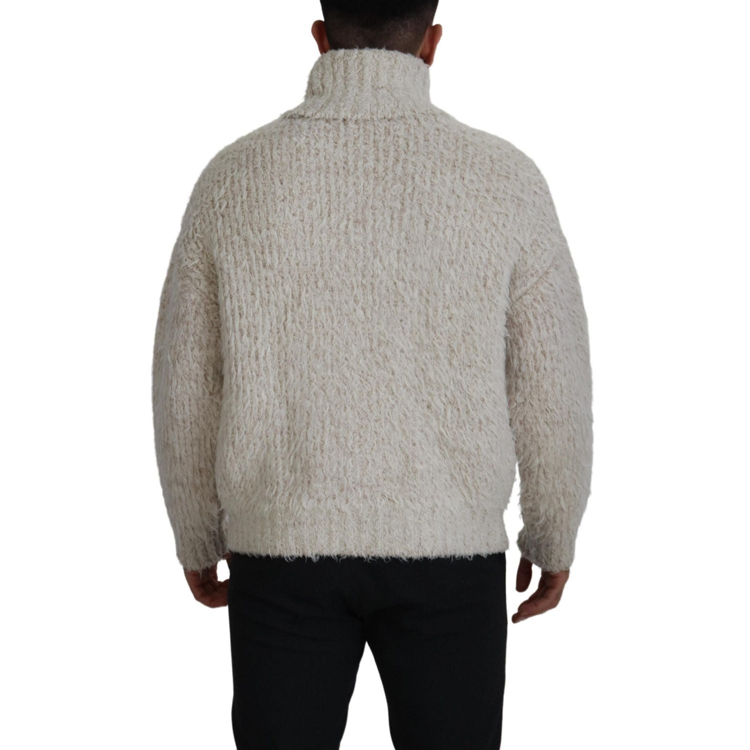 Dolce & Gabbana Cream Wool Knit Turtleneck Pullover Sweater