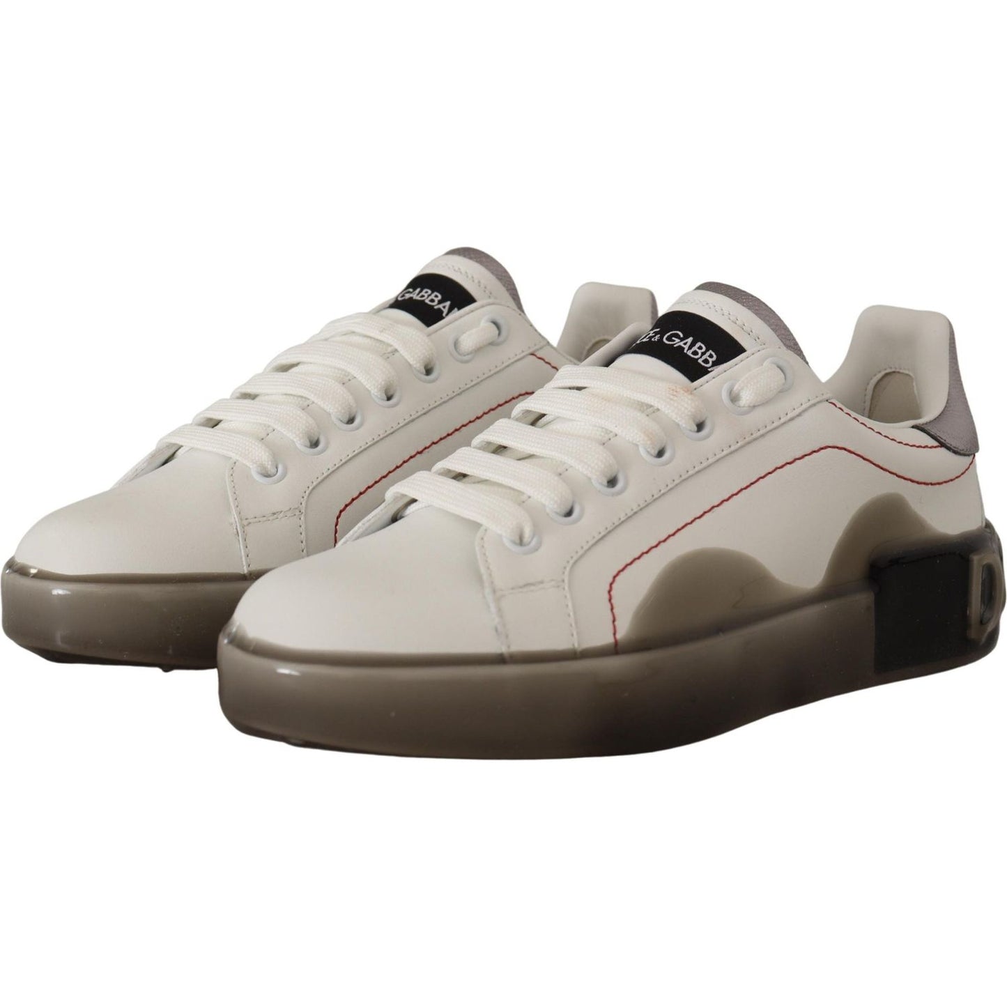 Dolce & Gabbana White Leather Shoes Womens Logo Portofino Sneakers LA9758-36