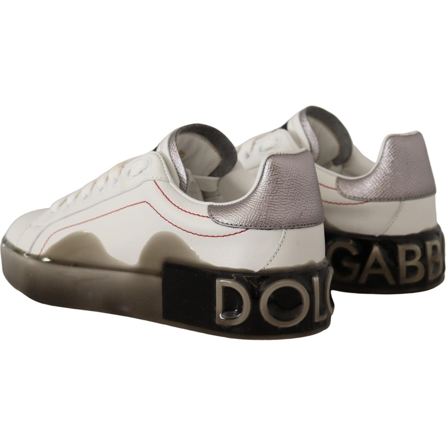 Dolce & Gabbana White Leather Shoes Womens Logo Portofino Sneakers LA9758-36