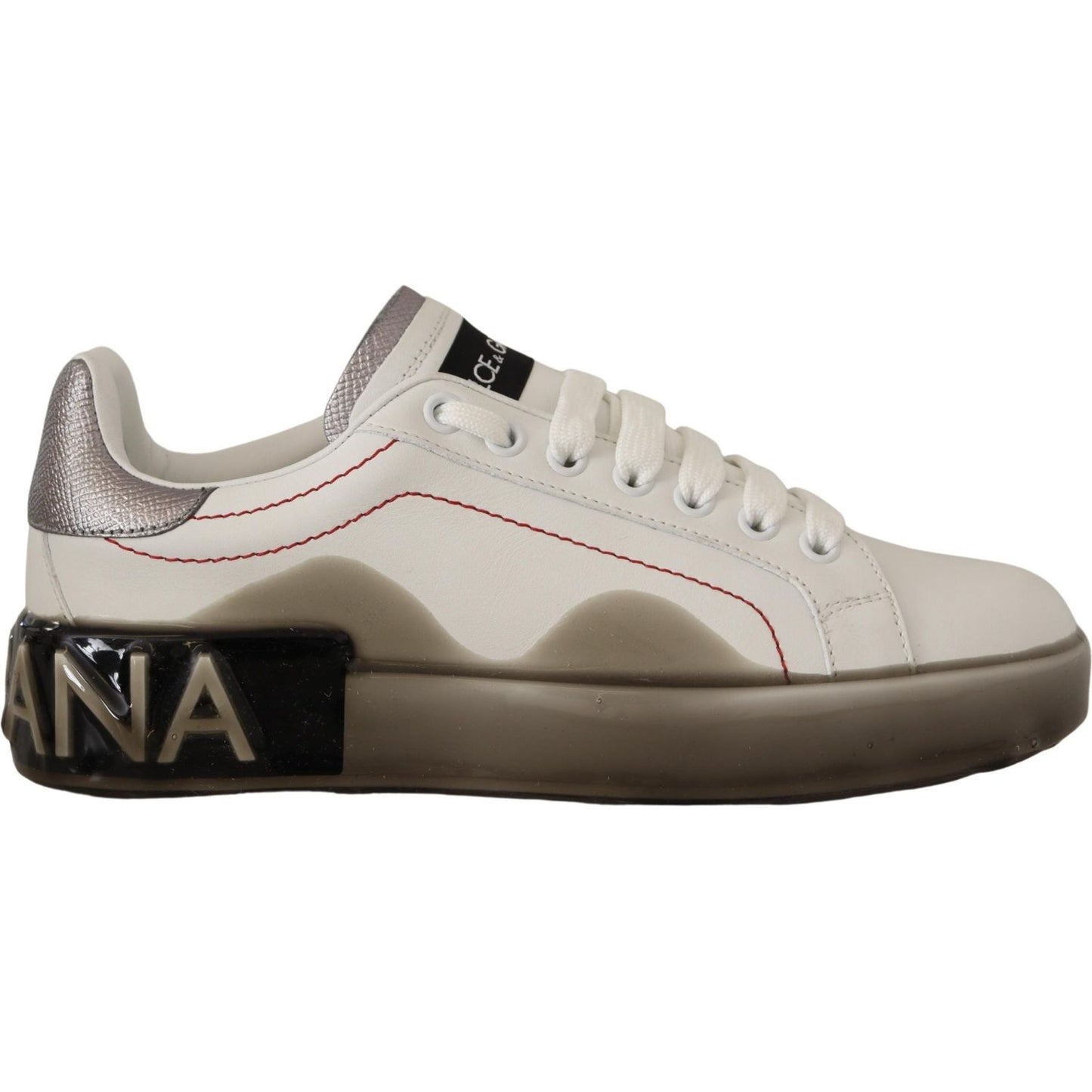 Dolce & Gabbana White Leather Shoes Womens Logo Portofino Sneakers LA9758-36