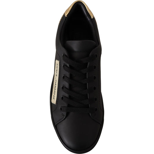 Dolce & Gabbana Black Gold Leather Low Top Sneakers Womens Shoes LA9899- 36