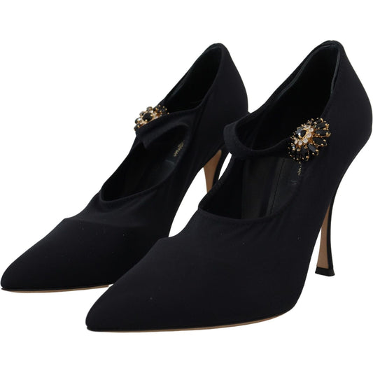 Dolce & Gabbana Black Socks Stretch Crystal Pumps Shoes LA10050- 35.5
