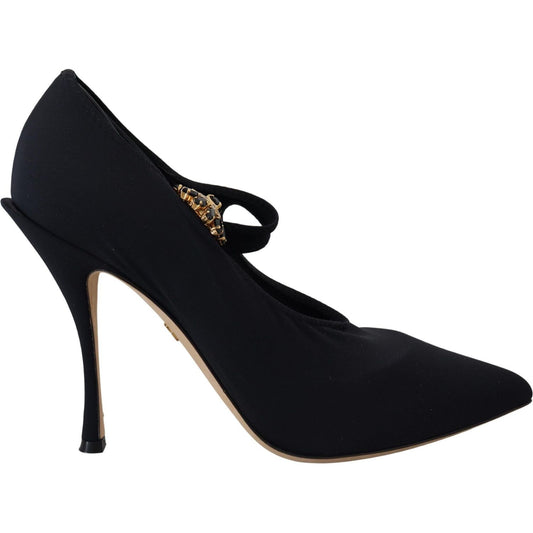 Dolce & Gabbana Black Socks Stretch Crystal Pumps Shoes LA10050- 35.5