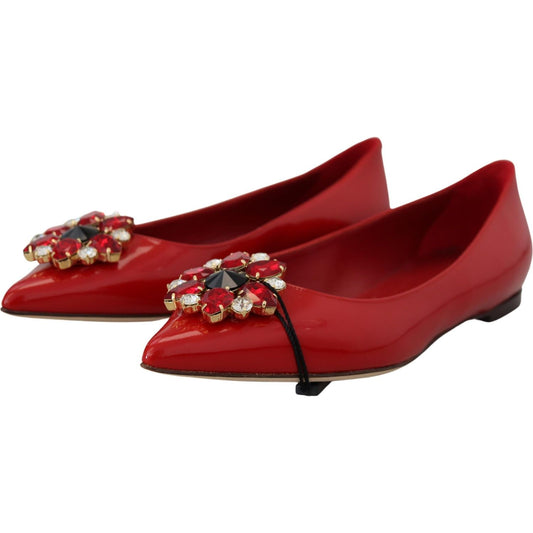 Dolce & Gabbana Red Leather Crystals Loafers Flats Shoes LA10078- 35