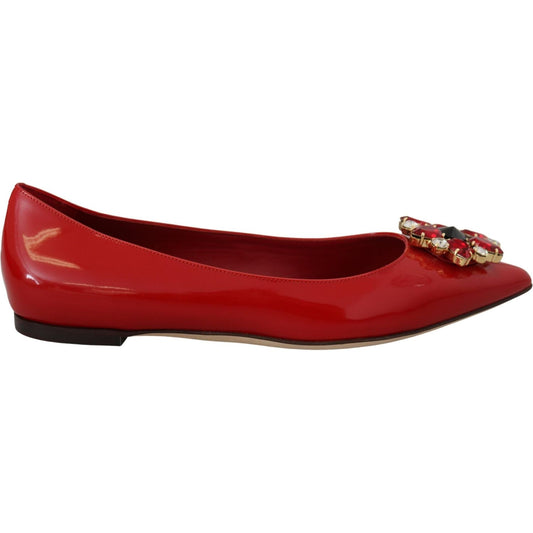 Dolce & Gabbana Red Leather Crystals Loafers Flats Shoes LA10078- 35
