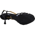 Dolce & Gabbana Black Satin Clear Crystal T-strap Sandal Shoes LA10077- 35.5