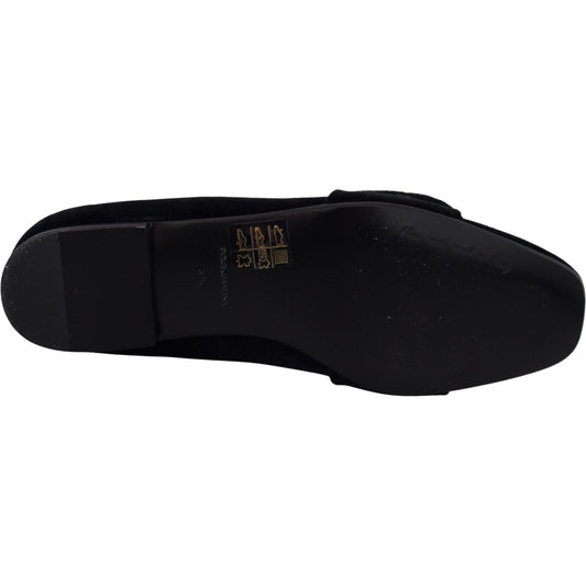 Dolce & Gabbana Black Velvet Crystals Loafers Flats Shoes LA10081- 36