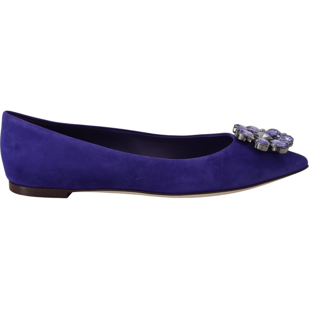 Dolce & Gabbana Purple Suede Crystals Loafers Flats Shoes