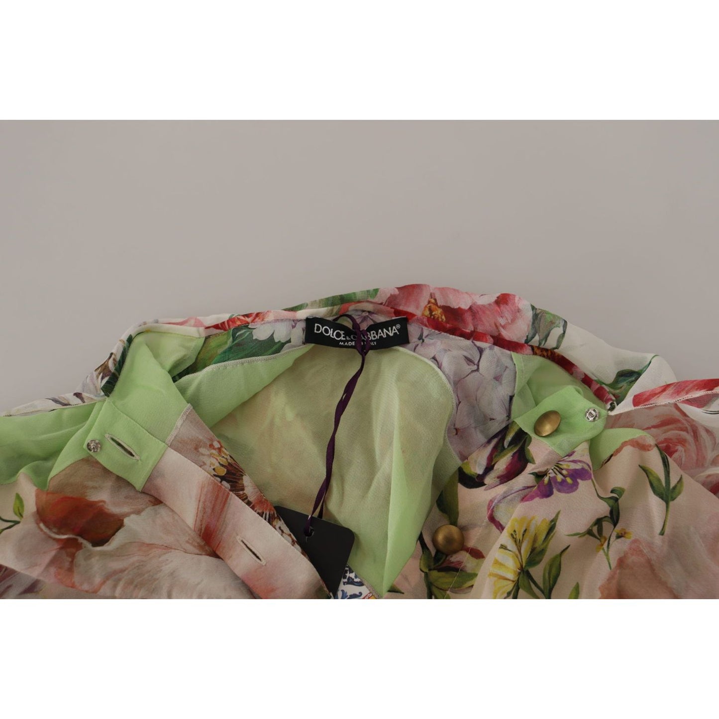 Dolce & Gabbana Multicolor Floral Patchwork Design Ascot Collar Top Blouse