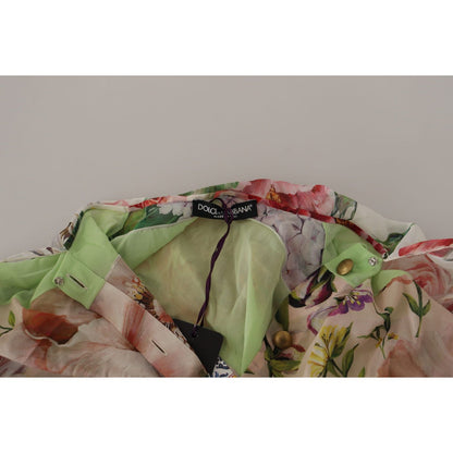 Dolce & Gabbana Multicolor Floral Patchwork Design Ascot Collar Top Blouse