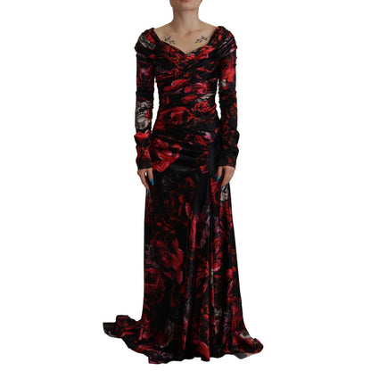 Dolce & Gabbana Black Floral Roses A-Line Sheath Gown Dress