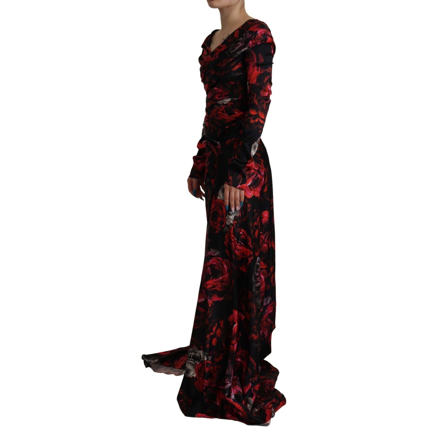 Dolce & Gabbana Black Floral Roses A-Line Sheath Gown Dress
