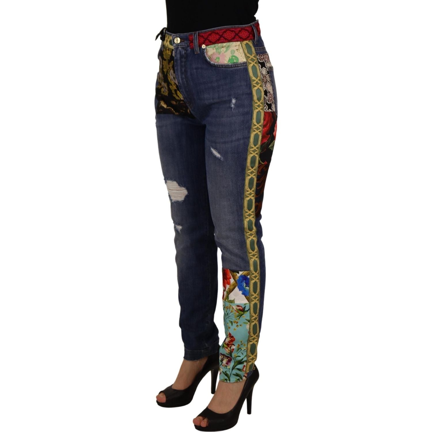 Dolce & Gabbana Blue Patchwork High Waist Denim Jeans